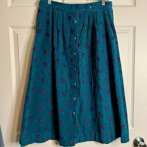 Vintage Turquoise Portraits By Northern Isles Paisley Button Down Corduroy Skirt